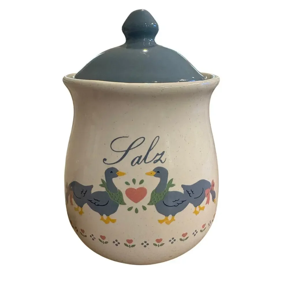 VTG Ceramic Geese Canister Cottagecore Country Farm Flour Salt‎ German Utensil